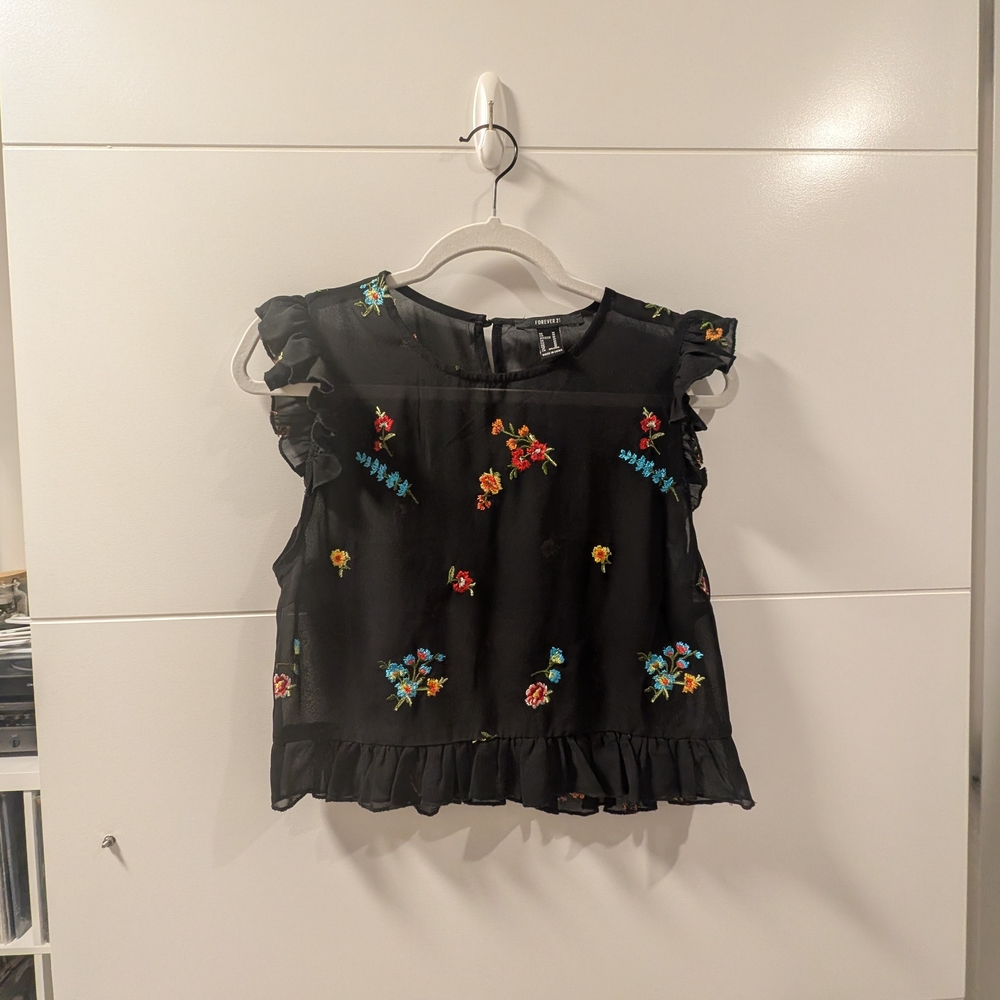 Sheer Floral Embroidered Top